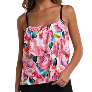 SONNET SHORES ruffle tired flounce plus size 24W colorful tankini swim top NWT
